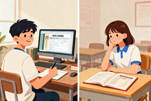物理类448分学生开心填志愿，历史类448分学生迷茫翻书对比