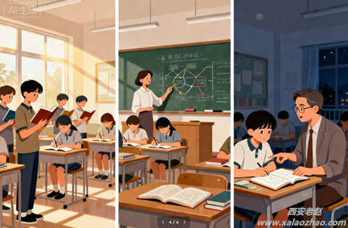 全封闭学校一天的学习场景：晨读、课堂、晚自习答疑