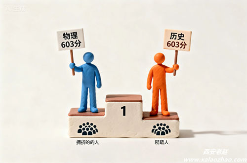 物理类603分约6800名，历史类603分约400名对比示意