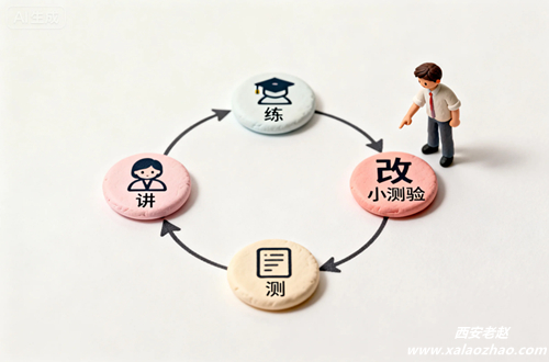 讲、练、改、测四步学习闭环示意图