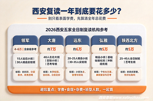 2026 西安高考复读一年多少钱？5所全日制补习学校费用对比